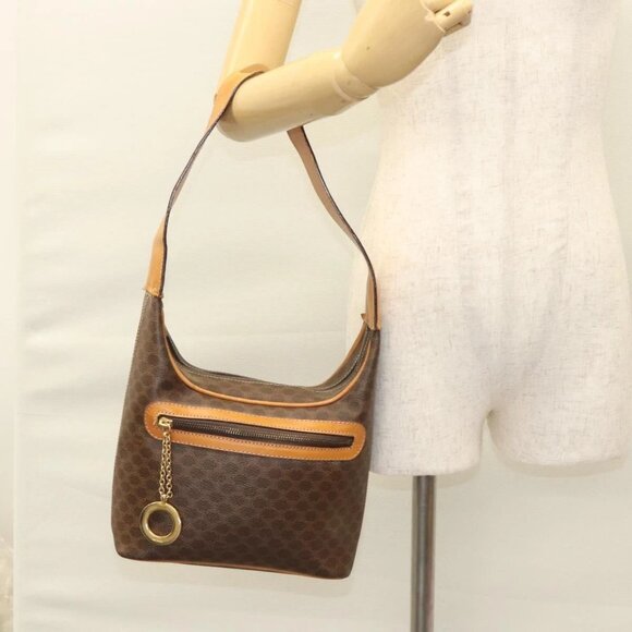 CELINE Macadam Canvas Shoulder Bag PVC Leather Brown Gold Auth 121564 - Picture 14 of 16